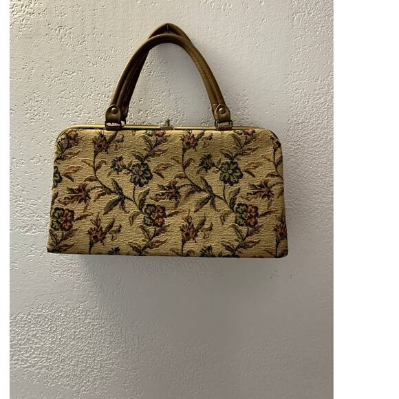 Vintage Tapestry Floral Satchel Kiss lock Handbag -Needlepoint - Picture 7 of 14